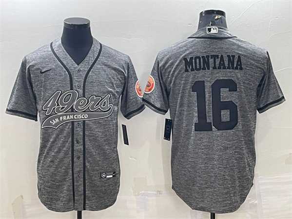 Mens San Francisco 49ers #16 Joe Montana Gray With Patch Cool Base Stitched Baseball Jersey